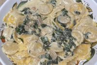 Lobster and Spinach Ravioli in Creamy Garlic Sauce