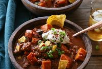 Boozy Slow Cooker Bison Sweet Potato Chili