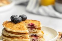 Fluffy Lemon Blueberry Pancakes with Maple Syrup