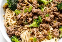 Asian-Style Ground Beef Noodles Recipe with Soy-Garlic Sauce