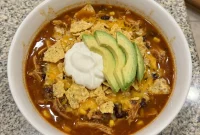 Crockpot Chicken Tortilla Soup with Avocado and Lime