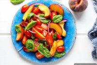 Summer Heirloom Tomato and Peach Salad with Basil Vinaigrette