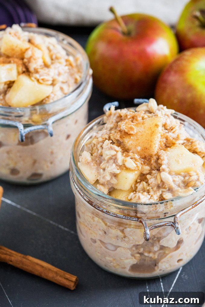 Creamy Maple Apple Overnight Oats Recipe 4 Maple Apple Overnight Oats - close up