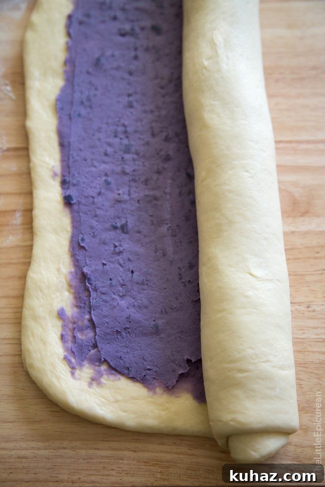 purple filling spread in yeast dough