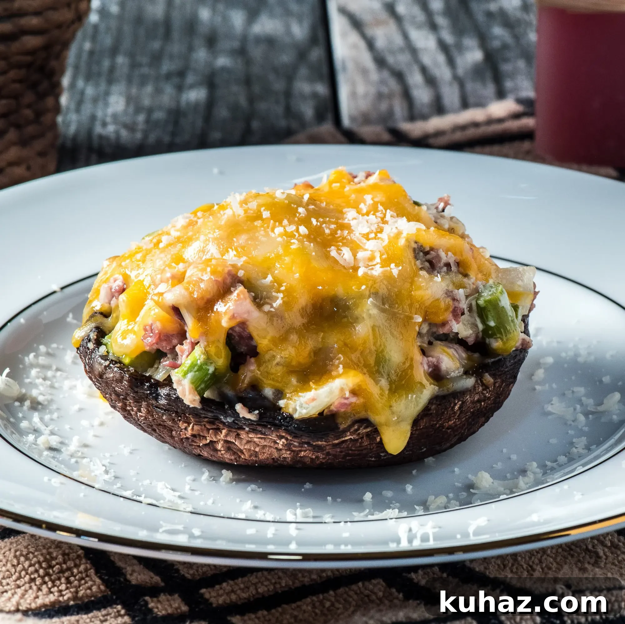 Stuffed portobello mushrooms with pulled pork and cheese