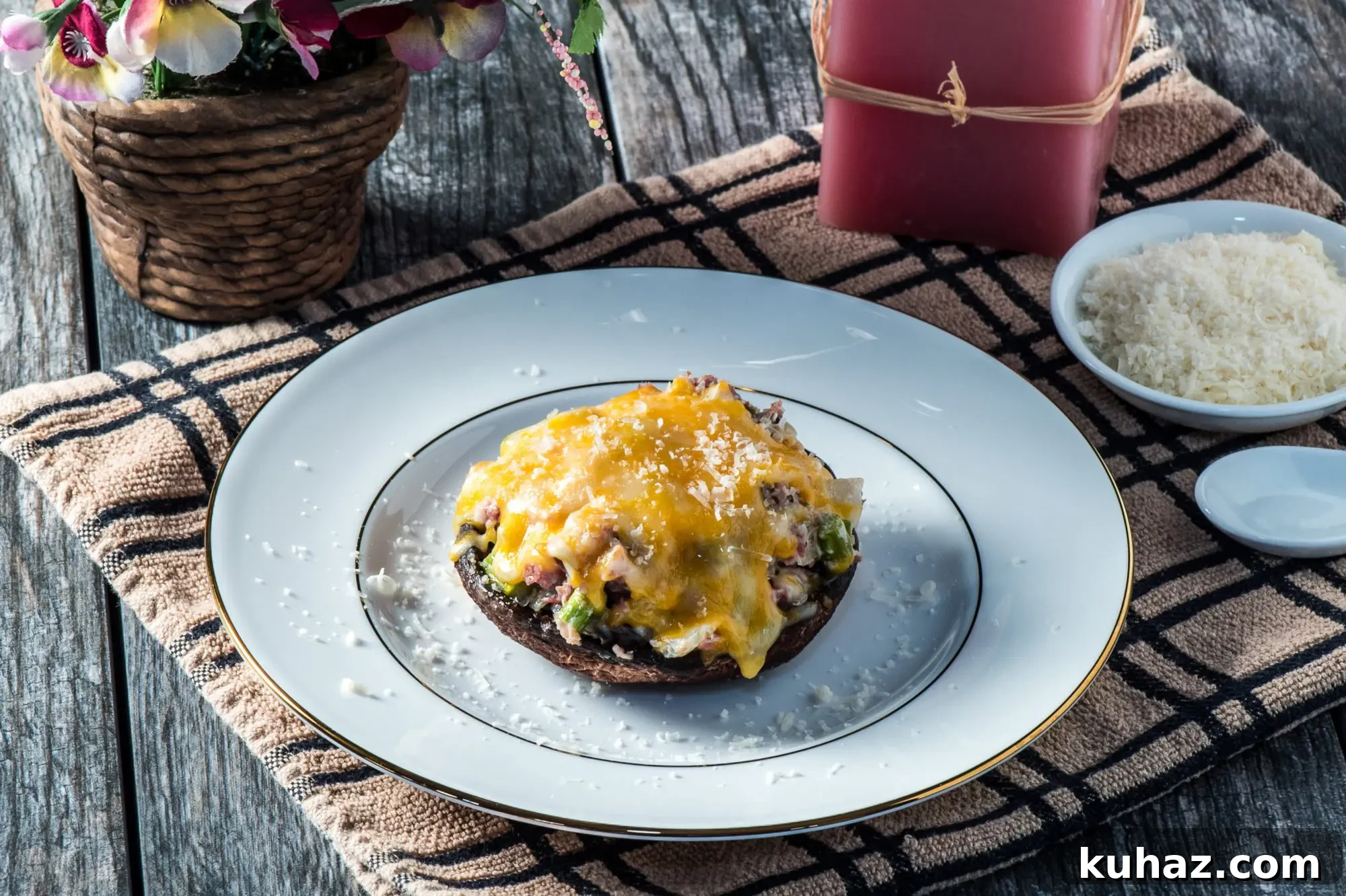 Full plate of stuffed portobello mushrooms