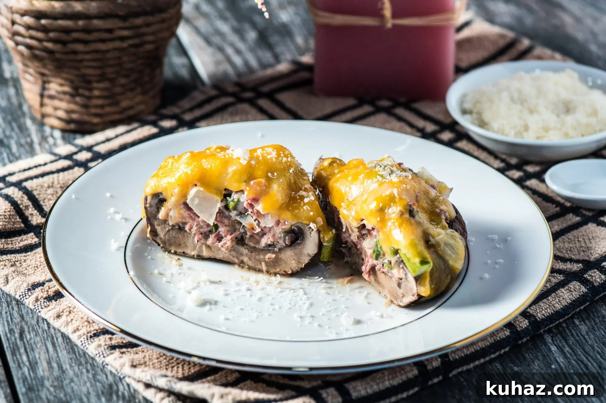 Stuffed portobello mushroom served as a low-carb main dish