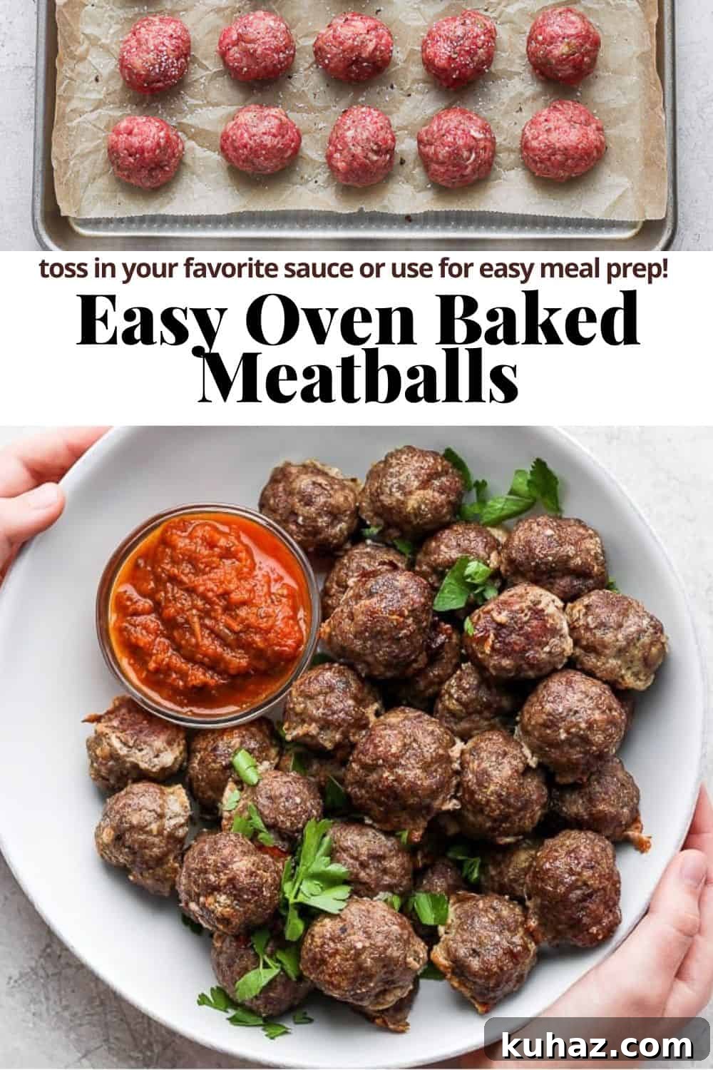 Juicy Oven Baked Meatballs Recipe 7 Pinterest image for oven baked meatballs.