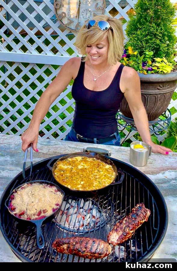 Jennifer making cheesy potatoes on the grill