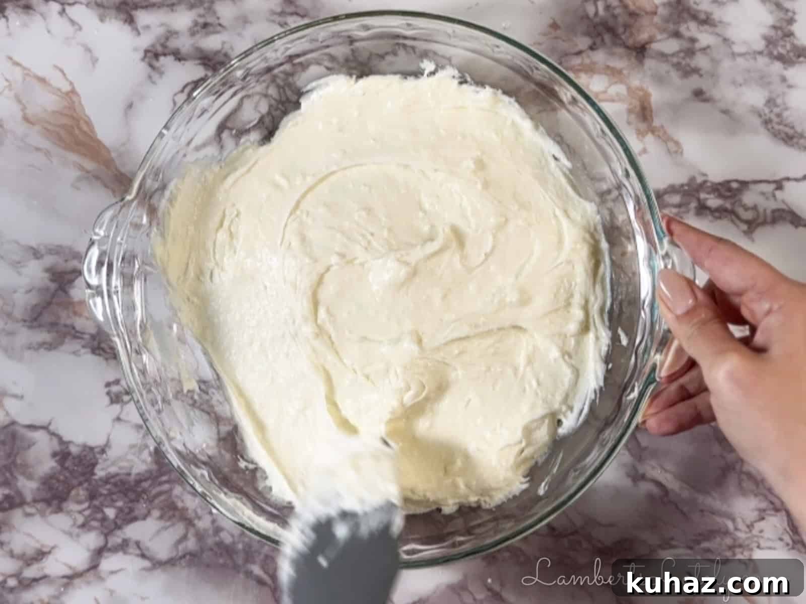 No Bake Pecan Pie Dip with Cream Cheese 4 creamy cheesecake base spread in a pie dish.