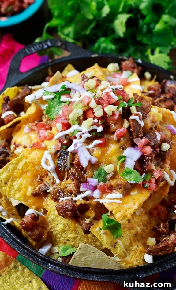 Loaded BBQ Brisket Nachos with Cheese 4 BBQ Brisket Nachos- perfect for game day and a great way to use up leftover brisket.