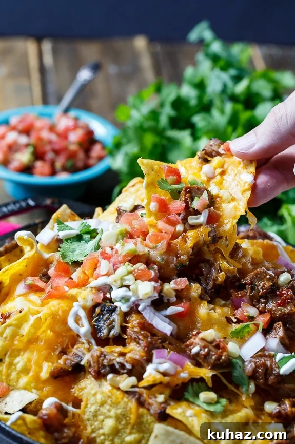 Loaded BBQ Brisket Nachos with Cheese 6 BBQ Brisket Nachos- perfect for game day and a great way to use up leftover brisket.