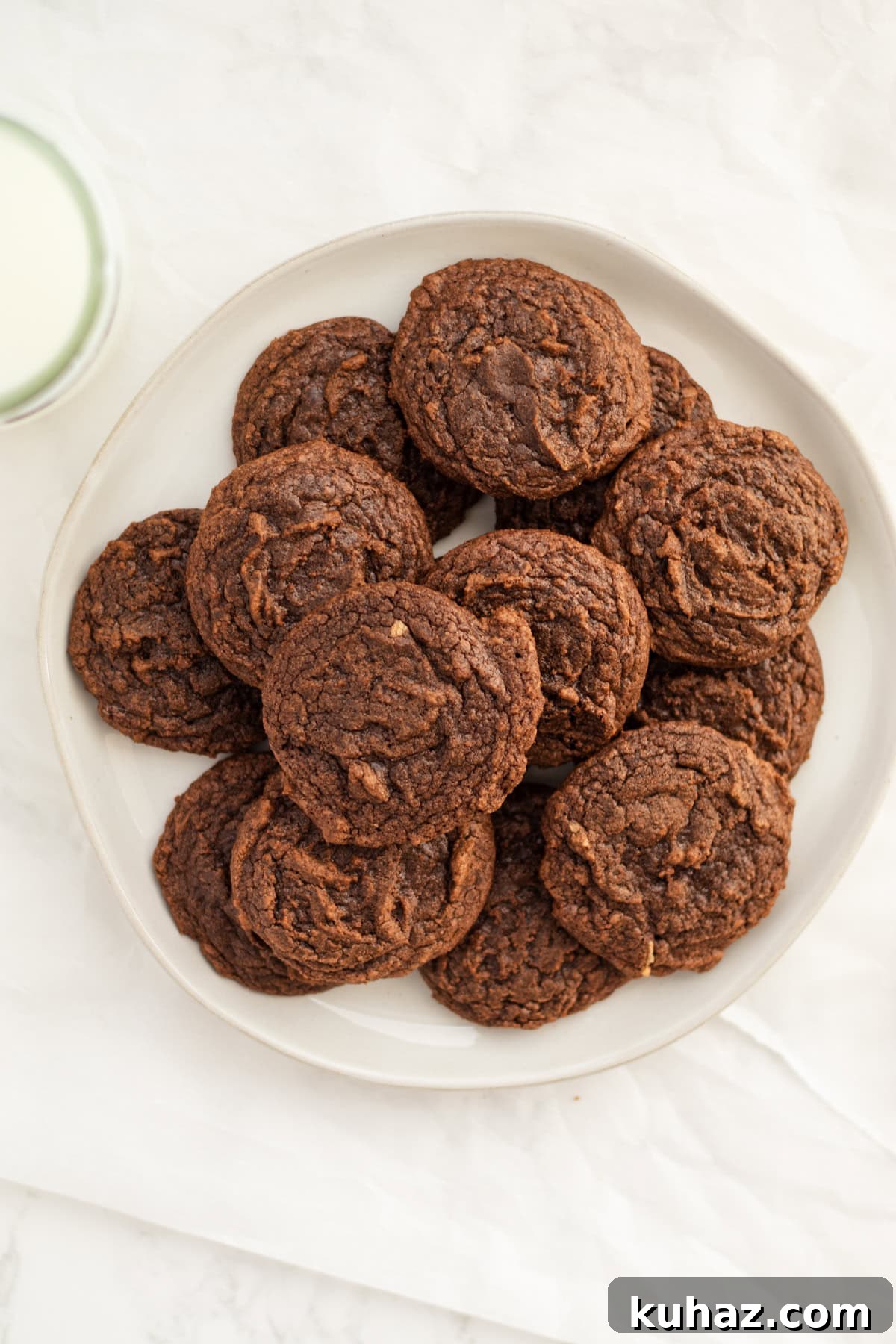 Chewy 4-Ingredient Brownie Mix Cookies 10 brownie cookies on a serving plate