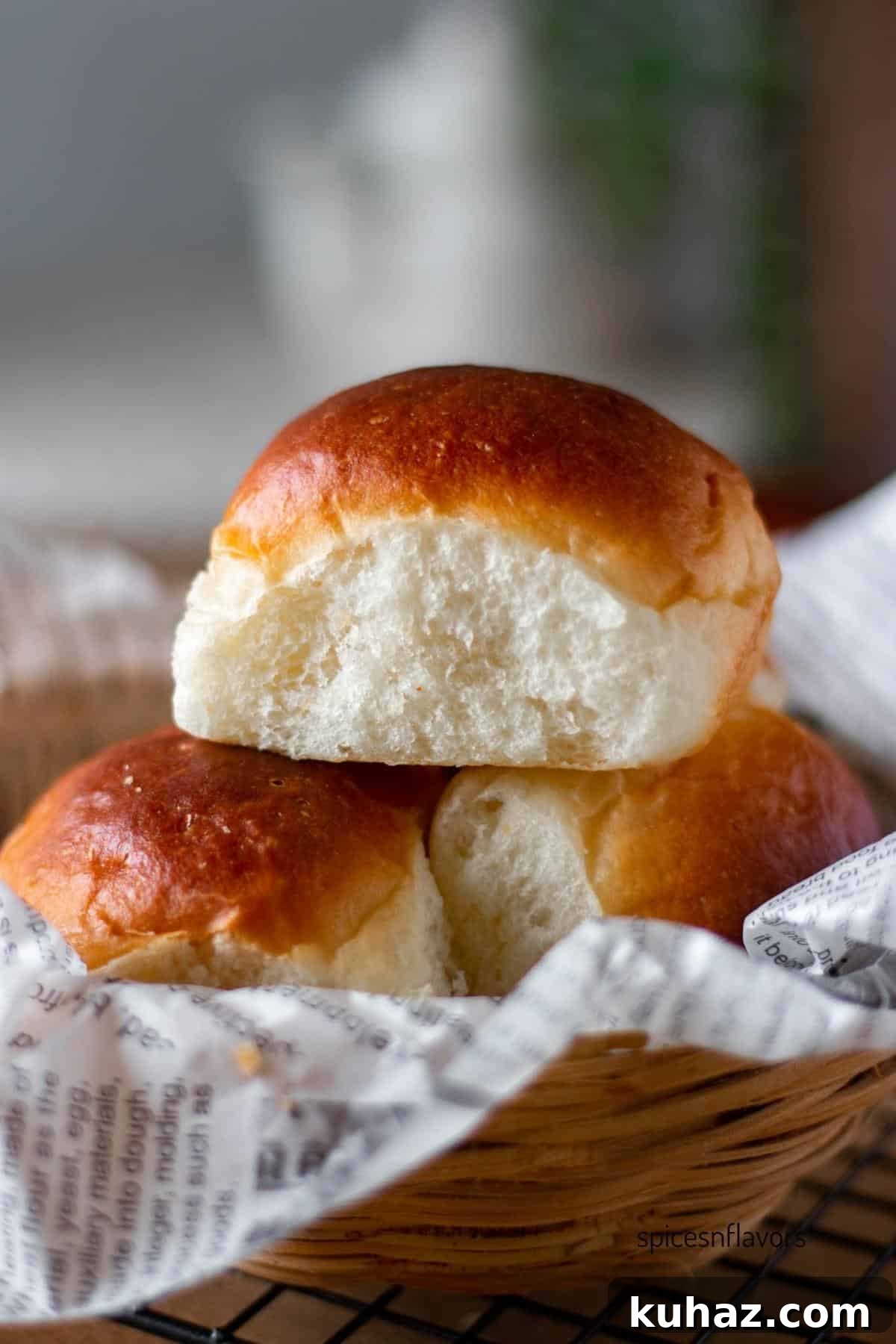 Fluffy Homemade Bread Machine Dinner Rolls Recipe 11 stacked dinner rolls