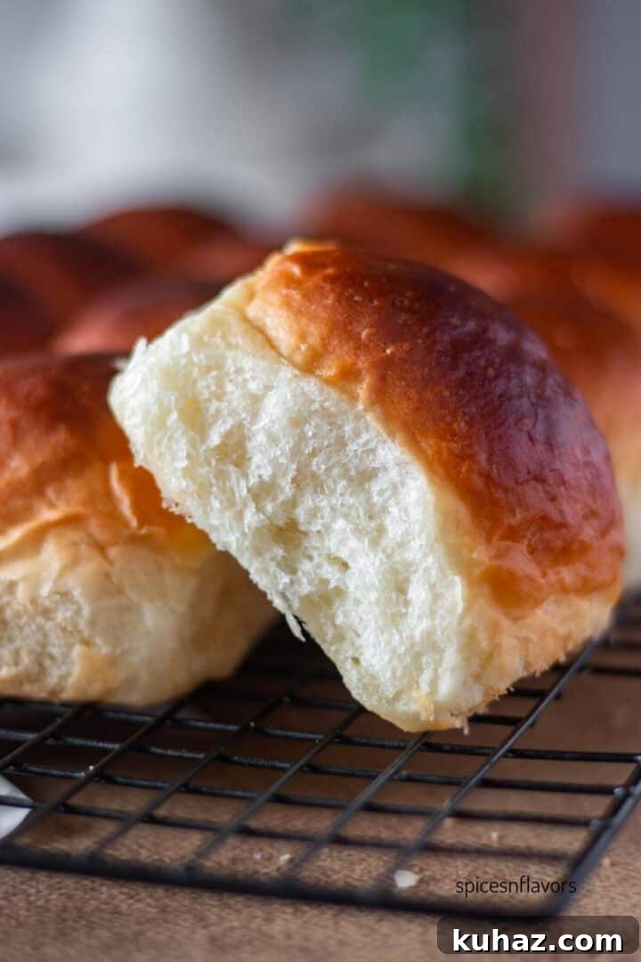 Fluffy Homemade Bread Machine Dinner Rolls Recipe 4 side view of the bread