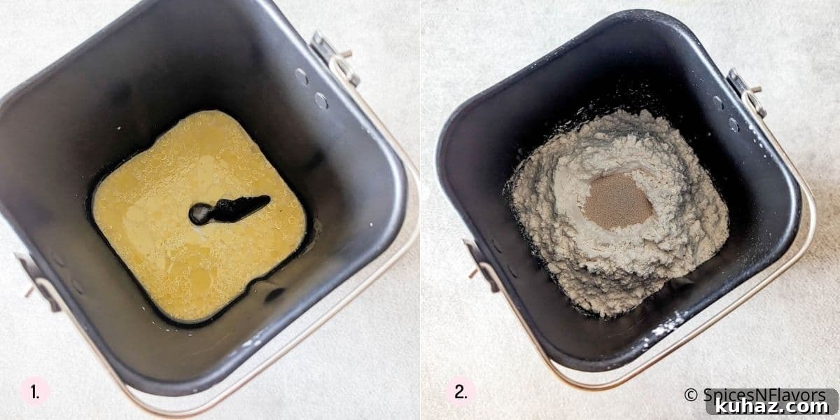 Fluffy Homemade Bread Machine Dinner Rolls Recipe 5 adding ingredients in the bread machine pan