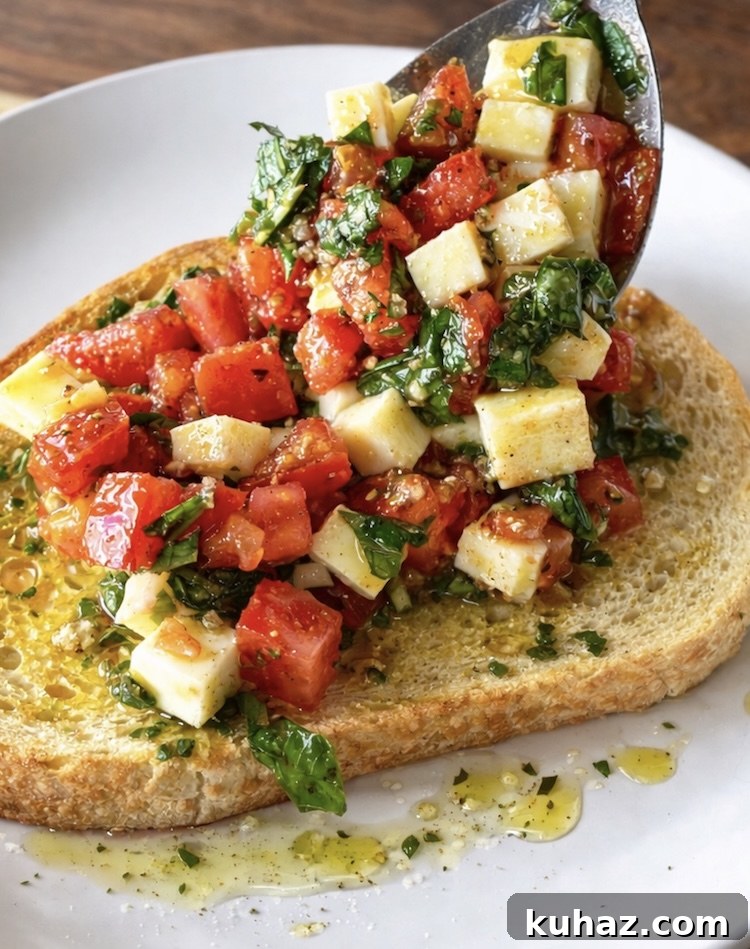 Chopped Caprese Toast with Balsamic Glaze 6 Toasted sourdough topped with a mixture of mozzarella, tomatoes, fresh basil, garlic, and olive oil.