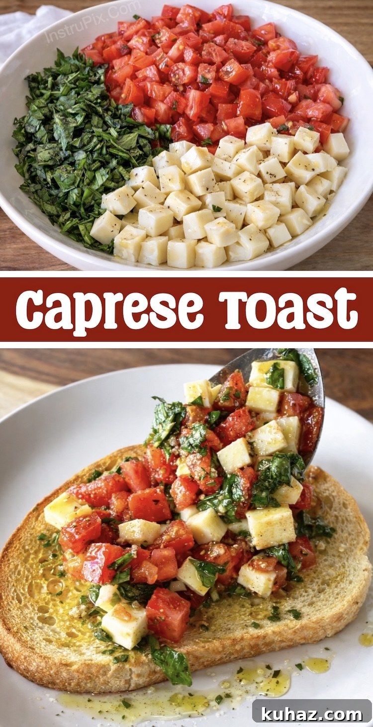 Chopped Caprese Toast with Balsamic Glaze 9 Light no-bake lunch or dinner made with fresh vegetarian ingredients including toasted bread, tomatoes, cheese, basil, and olive oil to make a yummy meal with no baking or cooking required.
