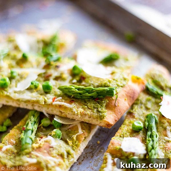 A square image of Pea Pesto Flatbread