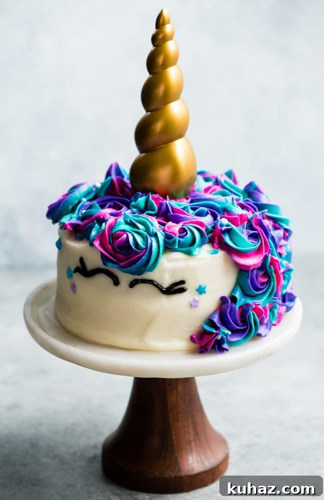A simple and easy Unicorn cake! My daughter LOVED this for her birthday cake! #unicorncake #unicorn #cake #cakedecorating Unicorn cake