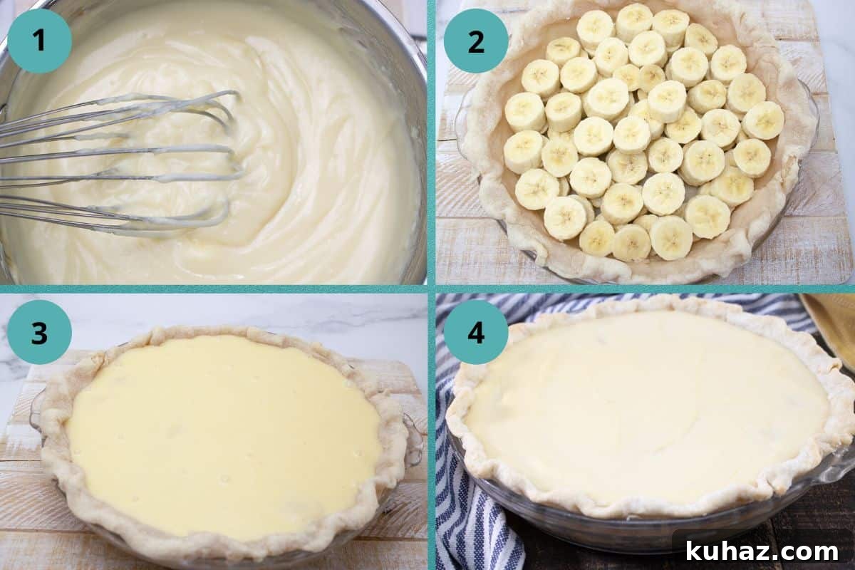 Gluten-Free Banana Cream Pie Recipe 4 photo collage of recipe steps