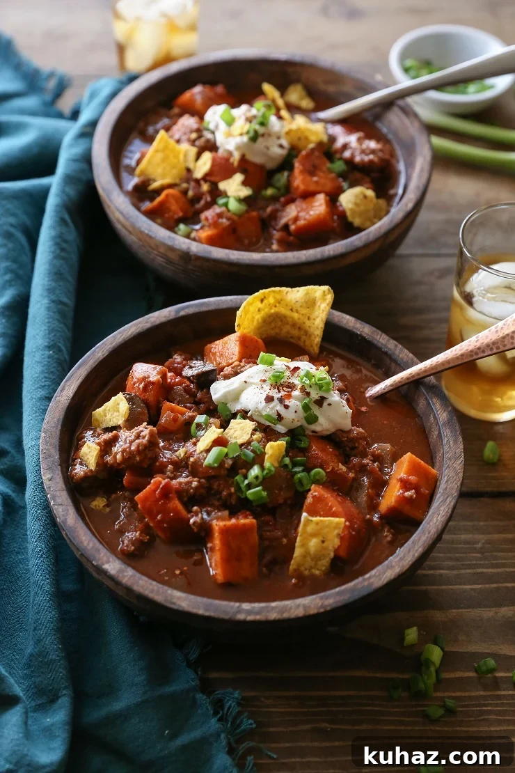 Boozy Slow Cooker Bison Sweet Potato Chili 2 Crock Pot Boozy Bison and Sweet Potato Chili - bean-free and gluten-free slow cooker dinner recipe