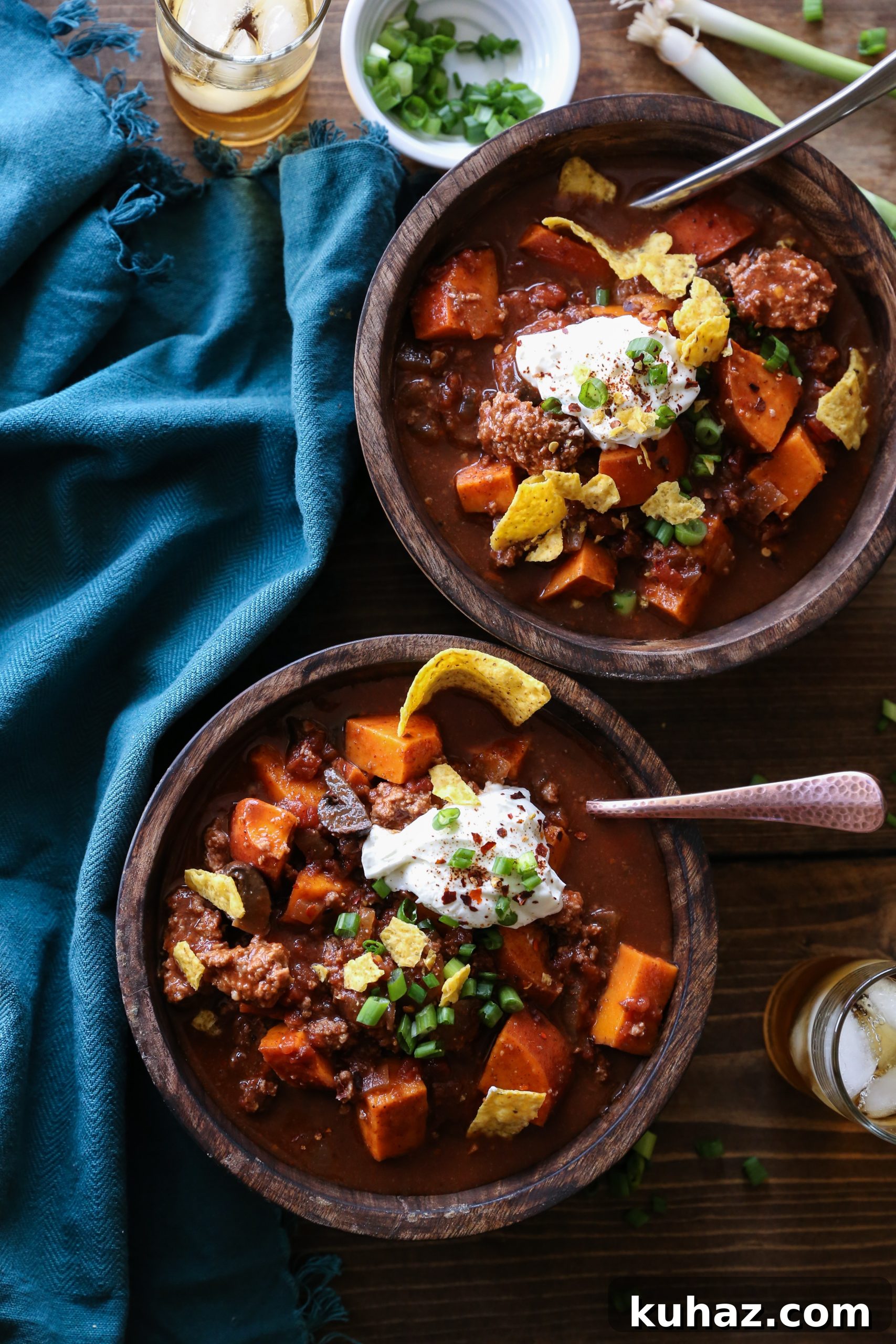 Boozy Slow Cooker Bison Sweet Potato Chili 4 Slow cooker bison chili with sweet potato and vegetables