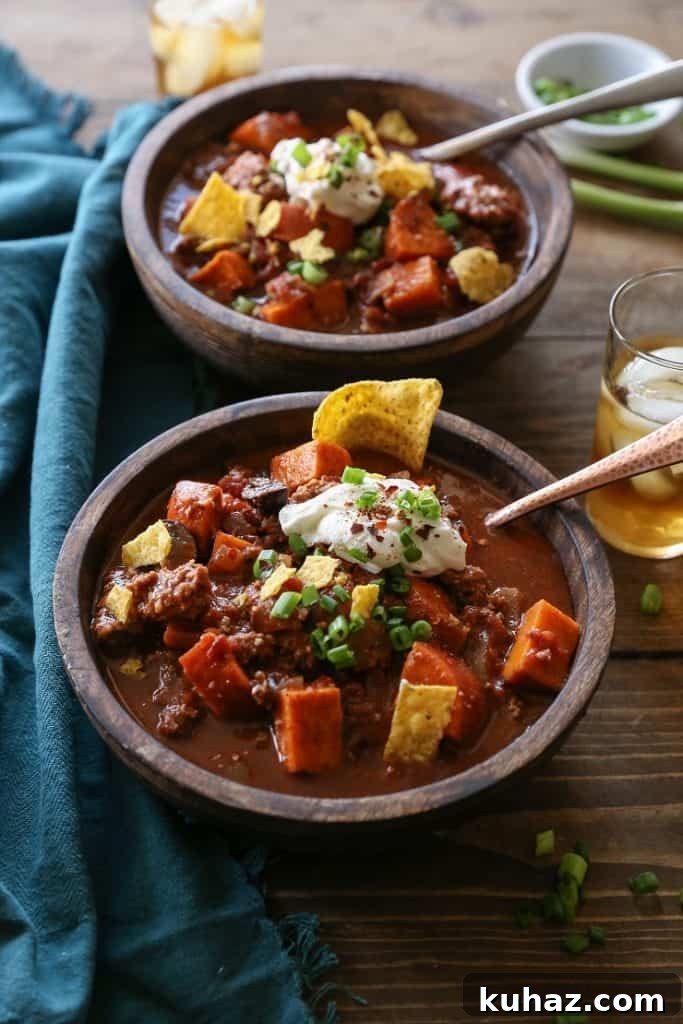 Crock Pot Boozy Bison and Sweet Potato Chili recipe