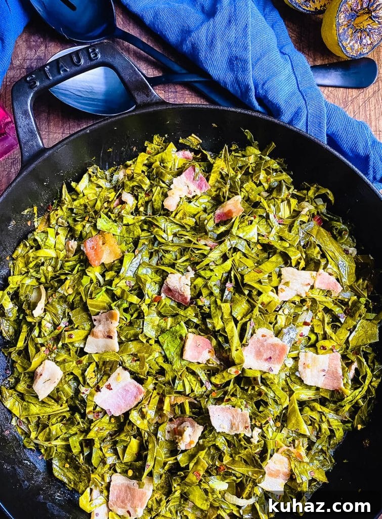 How to Grill or Roast Sweet Potatoes 5 collard greens in a serving bowl