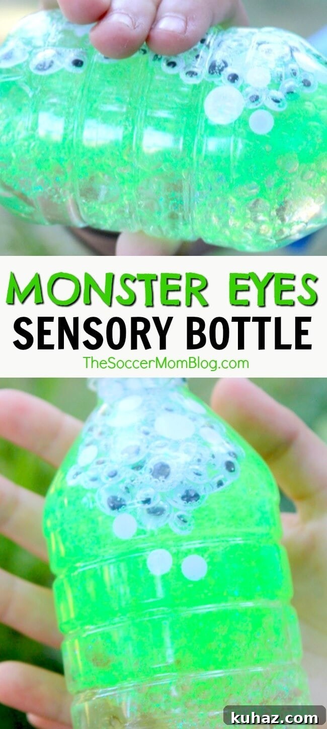 DIY Monster Eyes Sensory Bottle for Kids 2 This Monster Eyes Sensory Bottle is a sparkly and spooky Halloween kids craft and calm-down tool. Click for easy tutorial and photos.