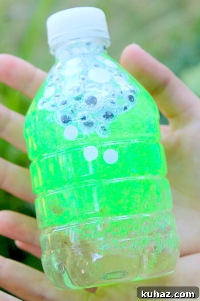 DIY Monster Eyes Sensory Bottle for Kids 4 This Monster Eyes Sensory Bottle is a sparkly and spooky Halloween kids craft and calm-down tool. Click for easy tutorial and photos.