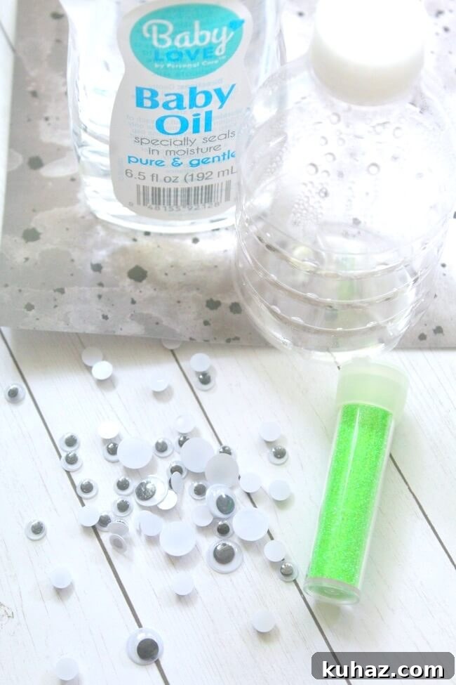 DIY Monster Eyes Sensory Bottle for Kids 5 supplies to make a monster eyeball sensory bottle