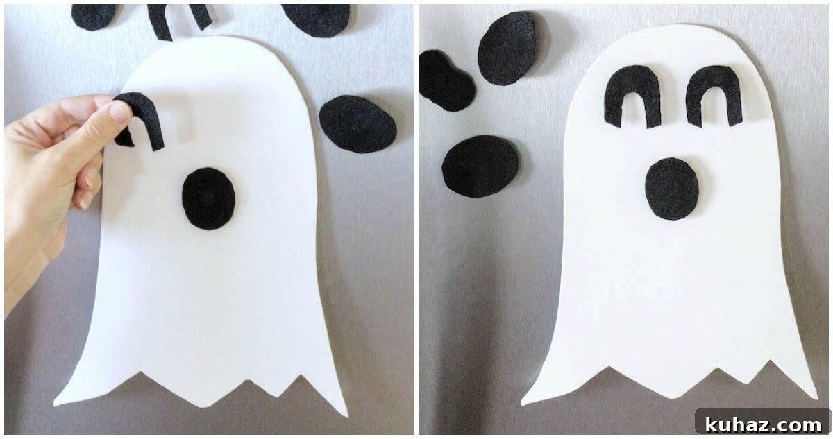 DIY Monster Eyes Sensory Bottle for Kids 9 This fridge magnet ghost craft is a fun decoration to make with kids. They'll have a blast switching the pieces around to make lots of goofy ghost faces!