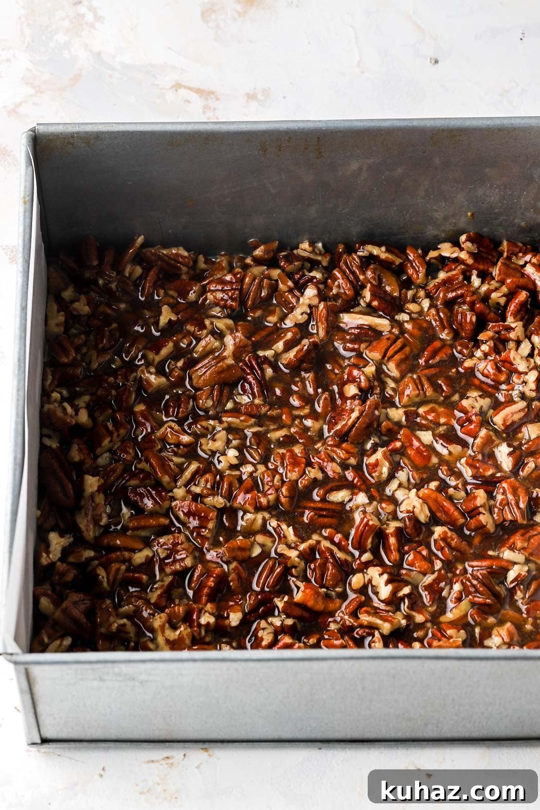 Pumpkin Pecan Upside-Down Cake Recipe 7 spread into prepared pan