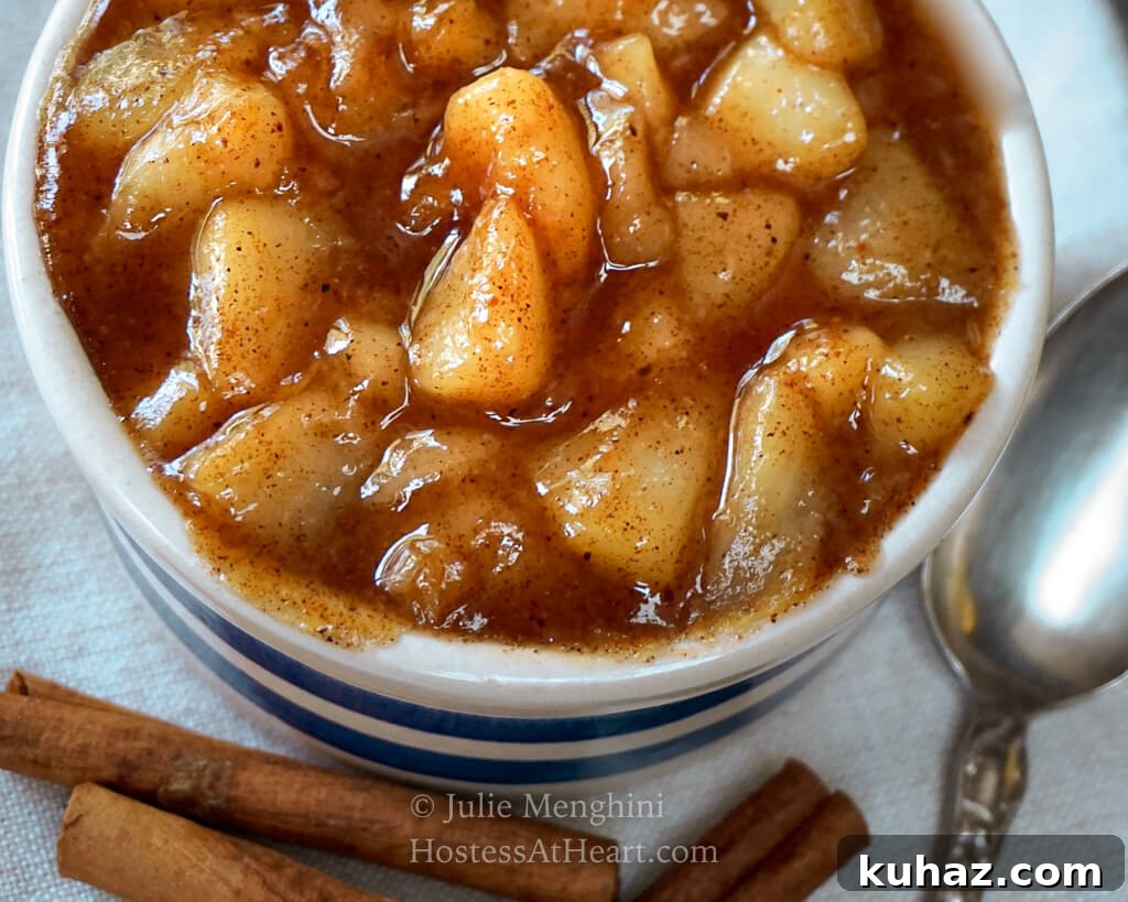 top view of bowl of pear pie filling