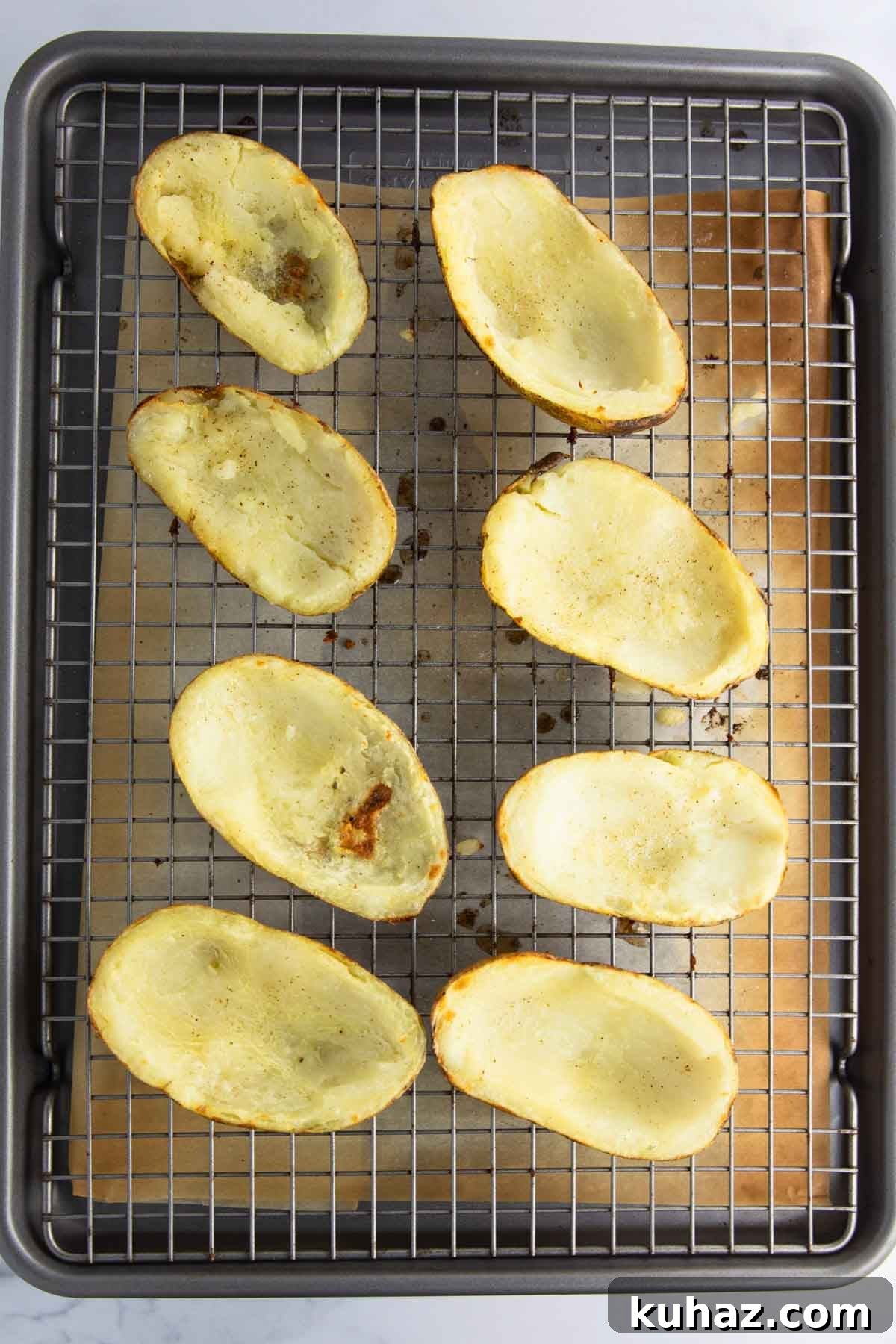 Pizza-Style Potato Skins Recipe with Pepperoni & Mozzarella 9 prepared potato skins ready to crisp