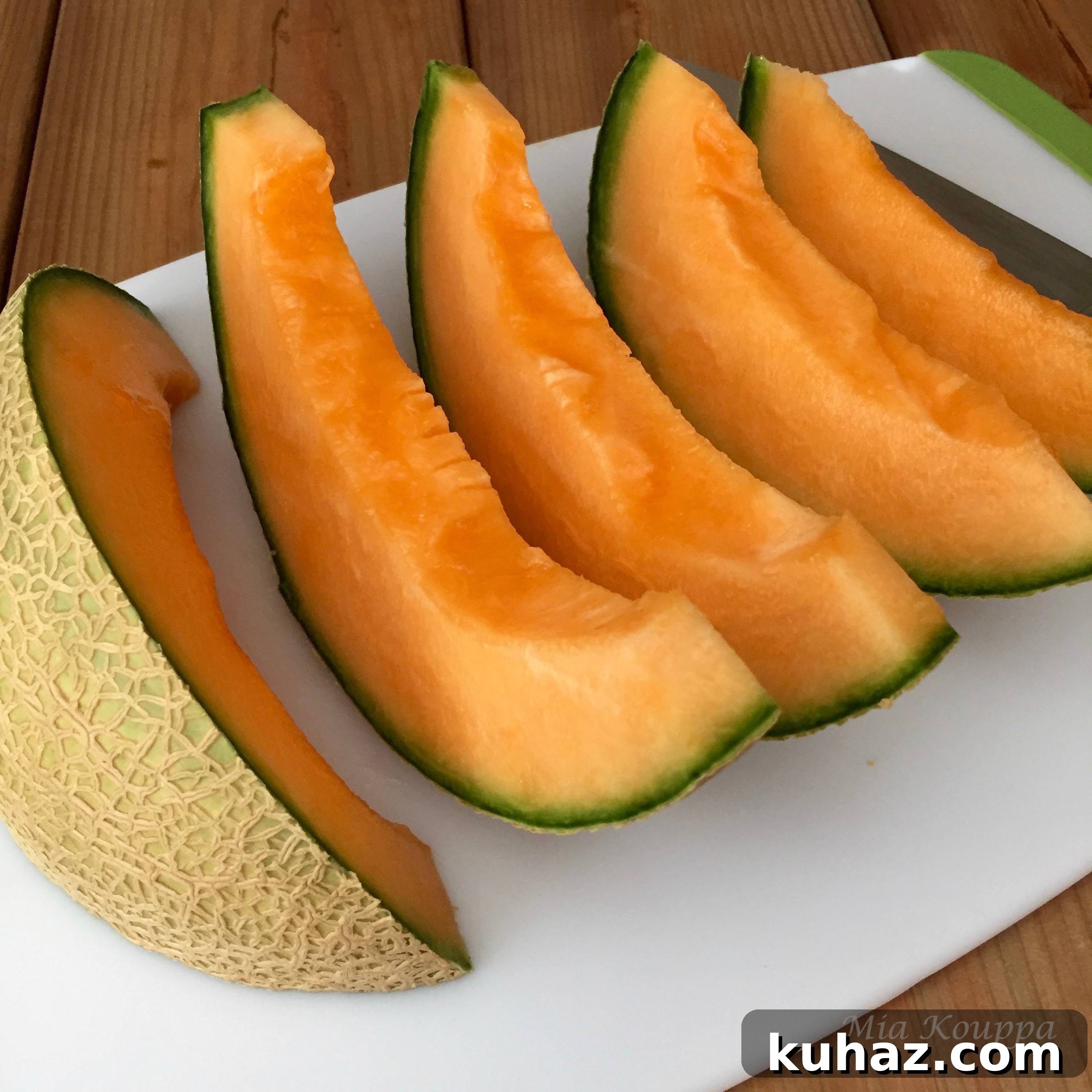 Ouzo-Marinated Cantaloupe Recipe 5 Sliced cantaloupe
