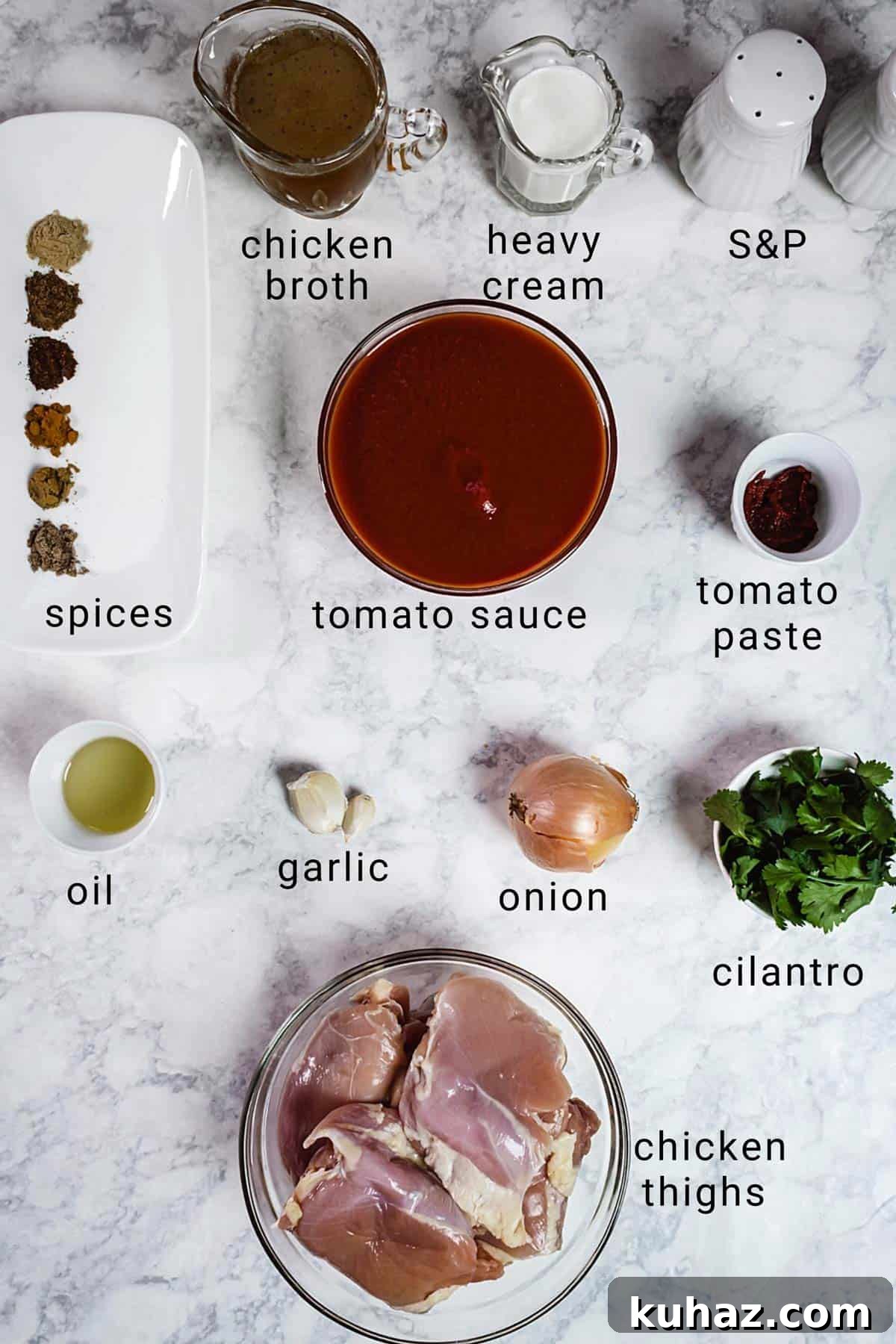 Ingredients for chicken tikka masala Indian recipe.