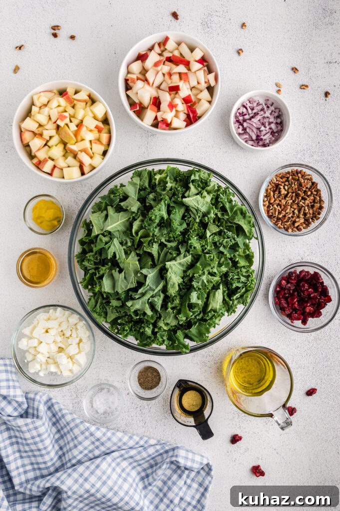 ingredients in kale salad with cranberries