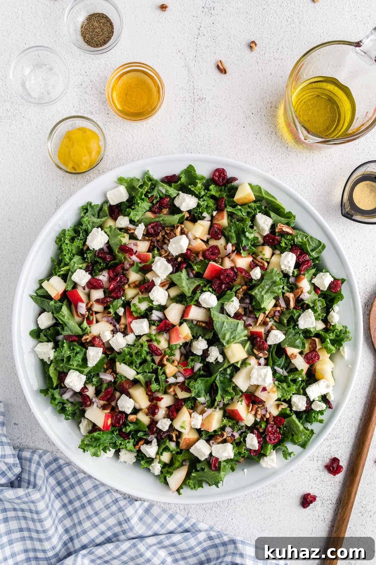 Kale salad with cranberries and feta cheese.