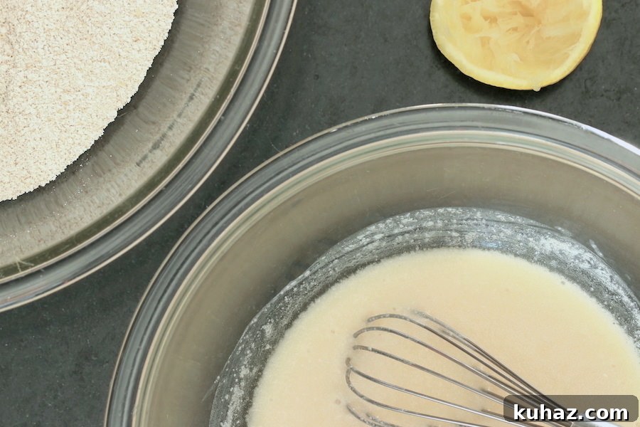 Fluffy Gluten Free Vegan Blueberry Oatmeal Pancakes 3 Dry and wet ingredients for blueberry oatmeal pancakes