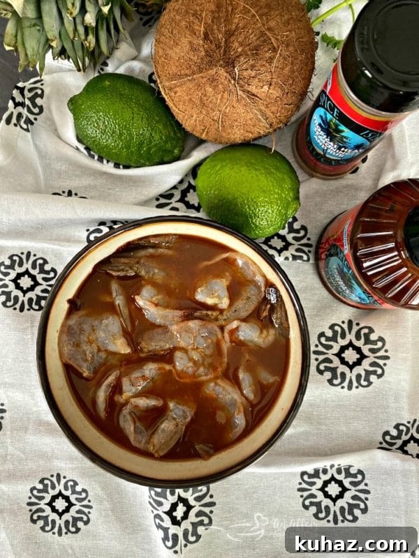 Spicy Caribbean Shrimp Bites Recipe 5 Shrimp marinading in tropical sauce