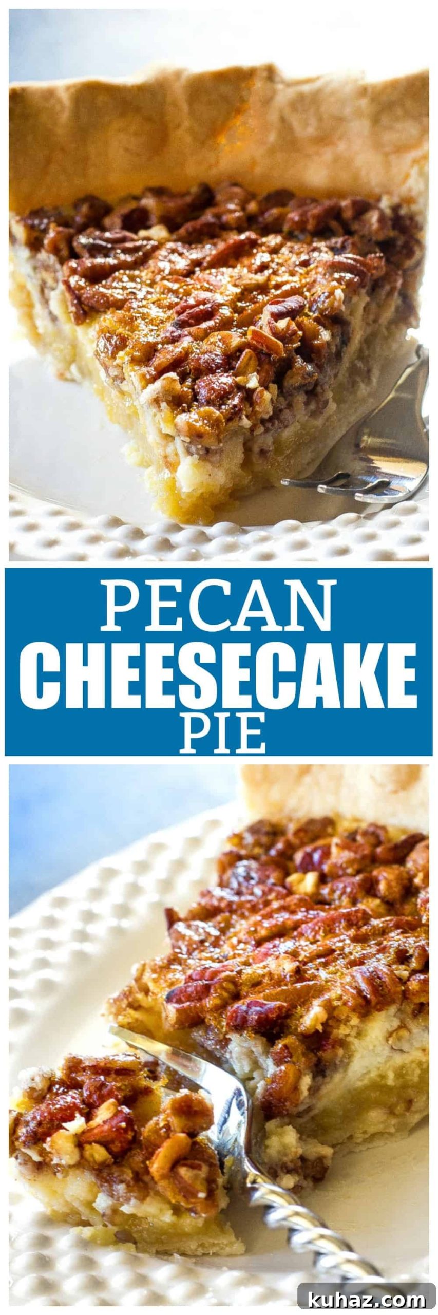 Pecan Cheesecake Pie Slice on a plate