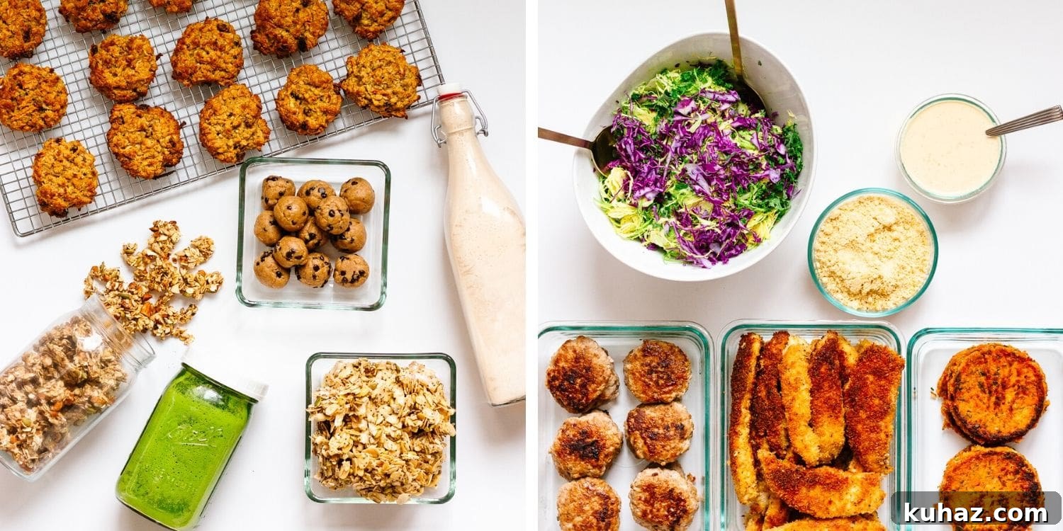 Meal Prep Recipes Inspired by The HealthNut Cookbook 4 Two photo collage of a weekly healthy meal prep.