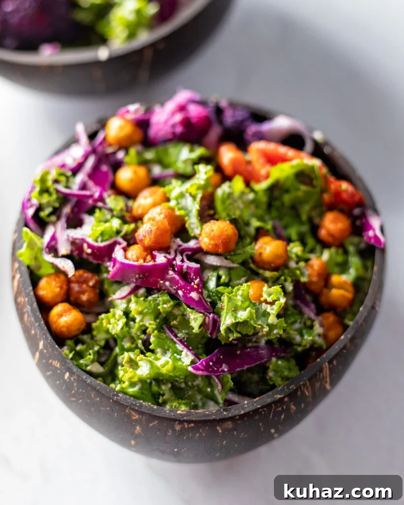 Vegan Kale Caesar Salad with Creamy Cashew Garlic Dressing
