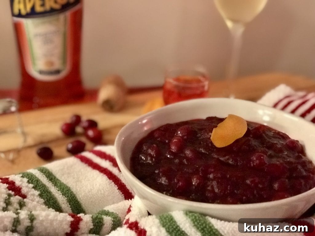 Aperol Spritz Cranberry Sauce styled finished shot in bowl