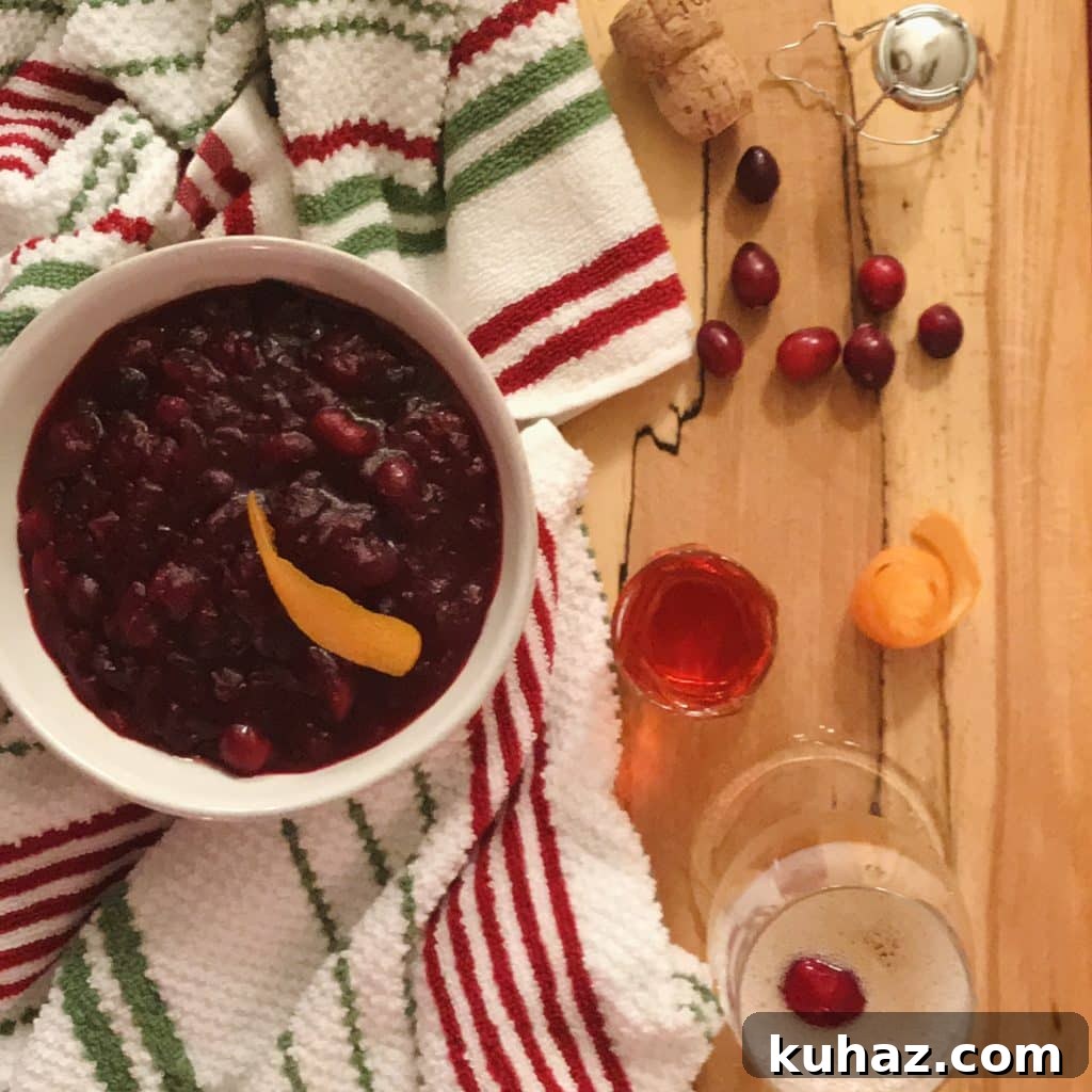 Aperol Spritz Cranberry Sauce styled finished shot in bowl overhead