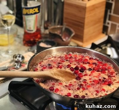 Aperol Spritz Cranberry Sauce in process