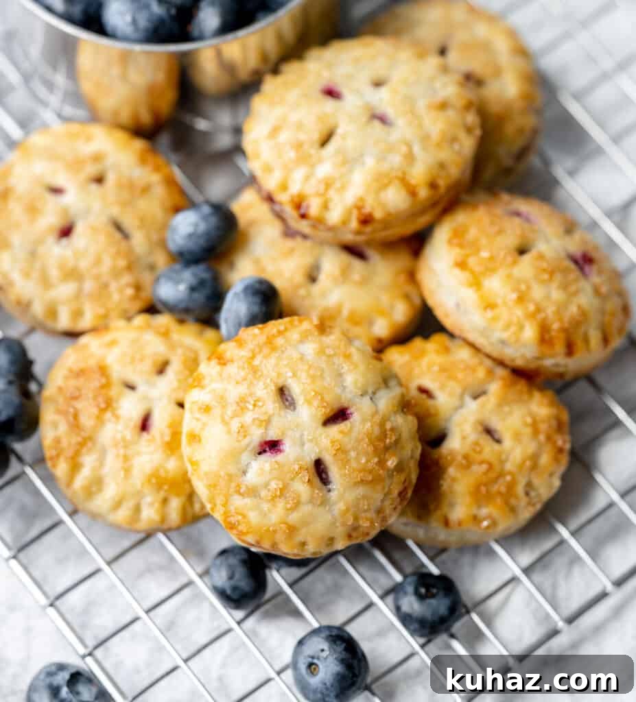 A pile of blueberry pie cookies with flaky, all butter crust and blueberry jam filling