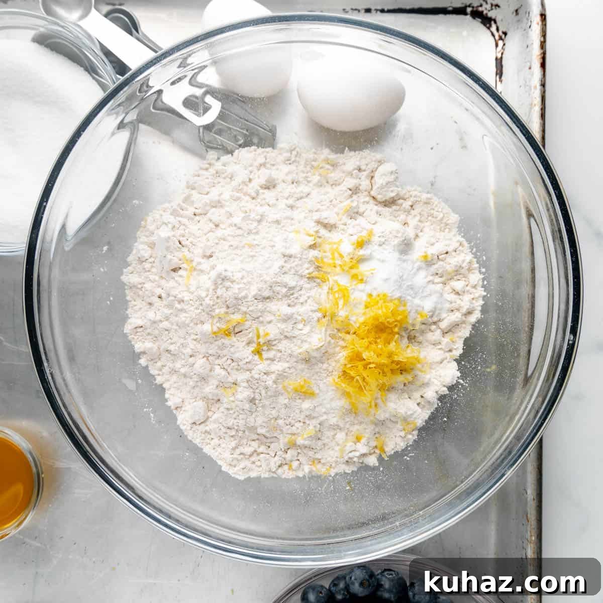 Dry ingredients in a clear bowl.